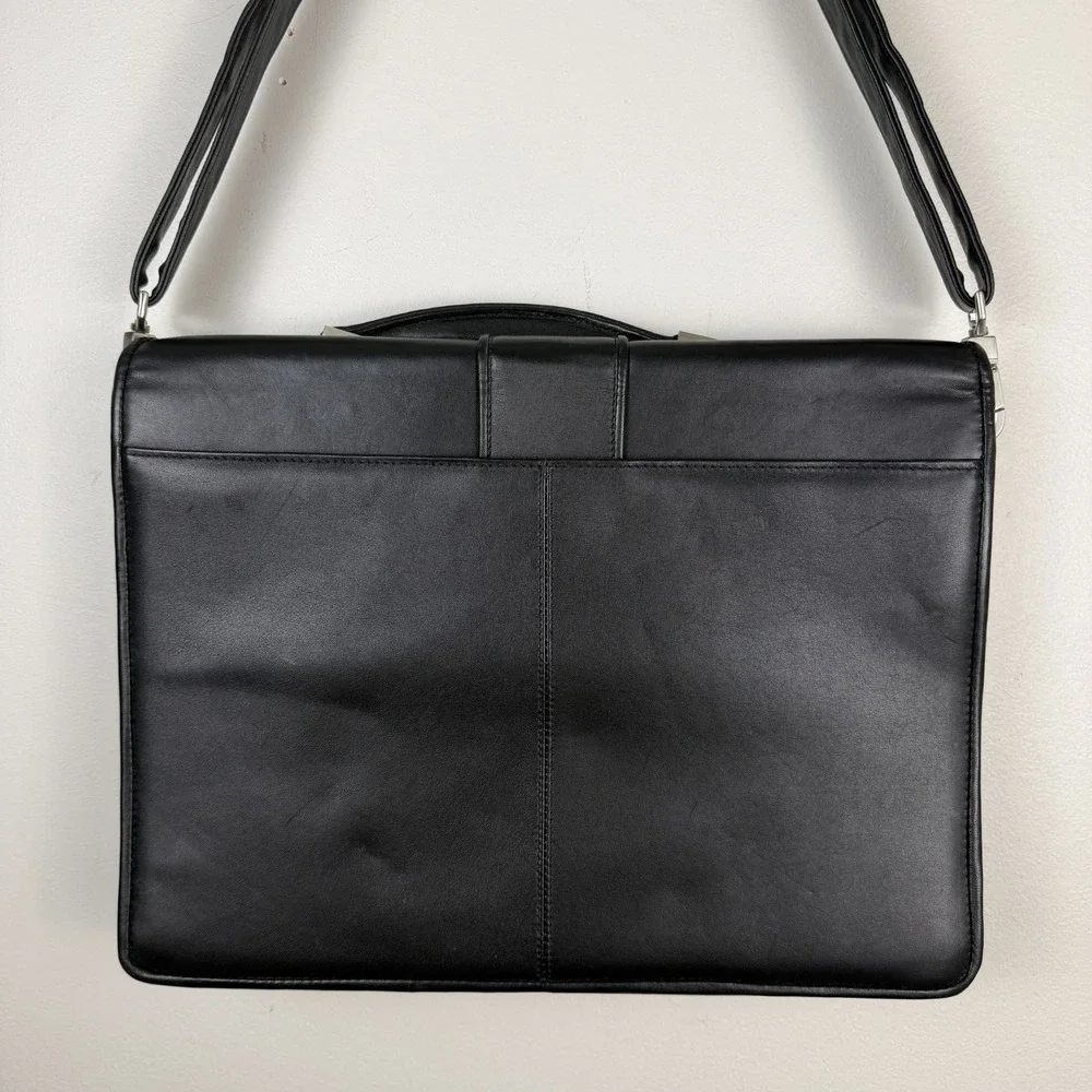 Kenneth Cole Laptop Bag Men's Black Leather Portfolio Lock Classic Top Handle